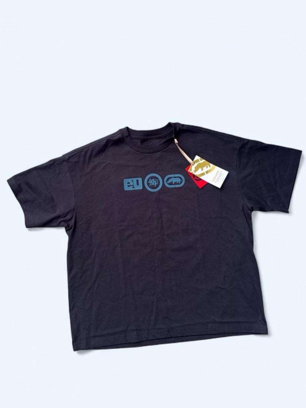 Ecko Unlimited Black Short-Sleeve Tee with Blue Chest Icons